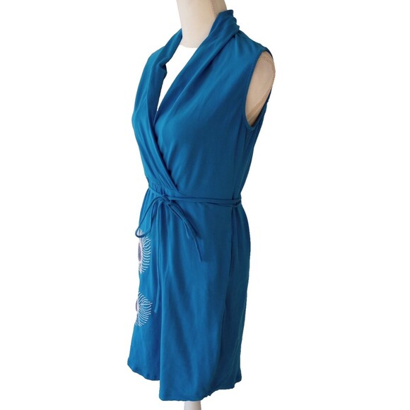 Synergy Organic Cotton Dress Medium Embroidered Peacock Feather Blue Sleeveless - Picture 4 of 11